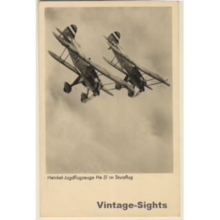 WW2: Heinkel Jagdflugzeuge He 51 Im Sturzflug / Aviation (Vintage RPPC ~1930s/1940s)