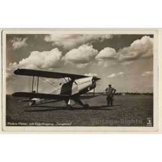 WW2: Bückers Sport und Schulflugzeug Jungmann (Vintage RPPC 1930s/1940s)