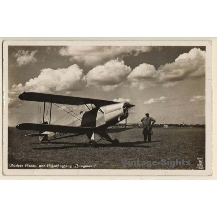 WW2: Bückers Sport und Schulflugzeug Jungmann (Vintage RPPC 1930s/1940s)