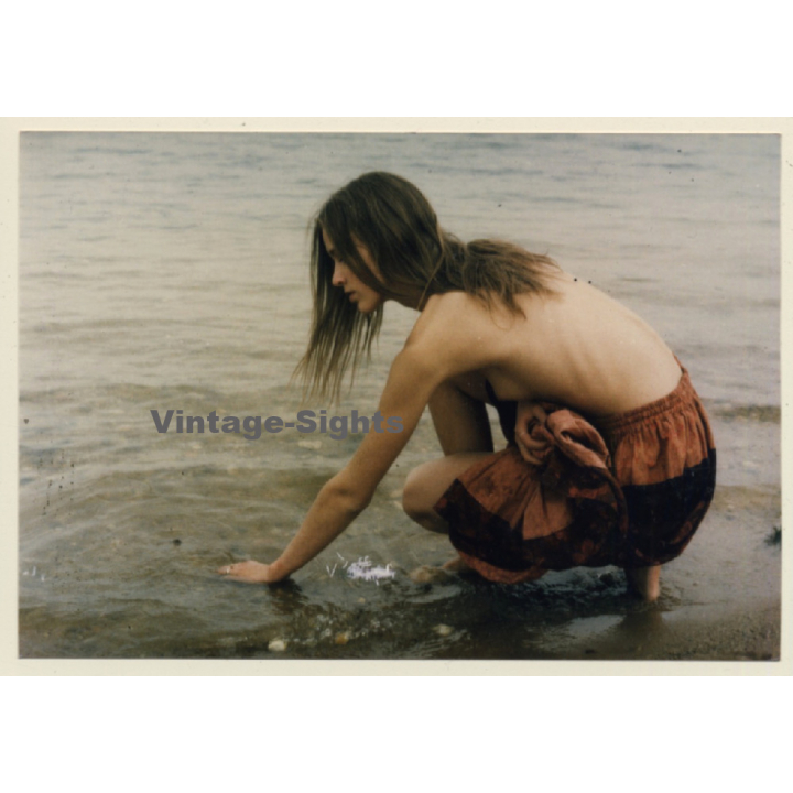 Slim Topless Woman On Seashore / Boobs (Vintage Photo ~1990s)