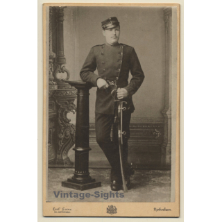 Carl Sonne / Copenhagen: Soldier In Uniform / Saber (Vintage Cabinet Card 1890s)