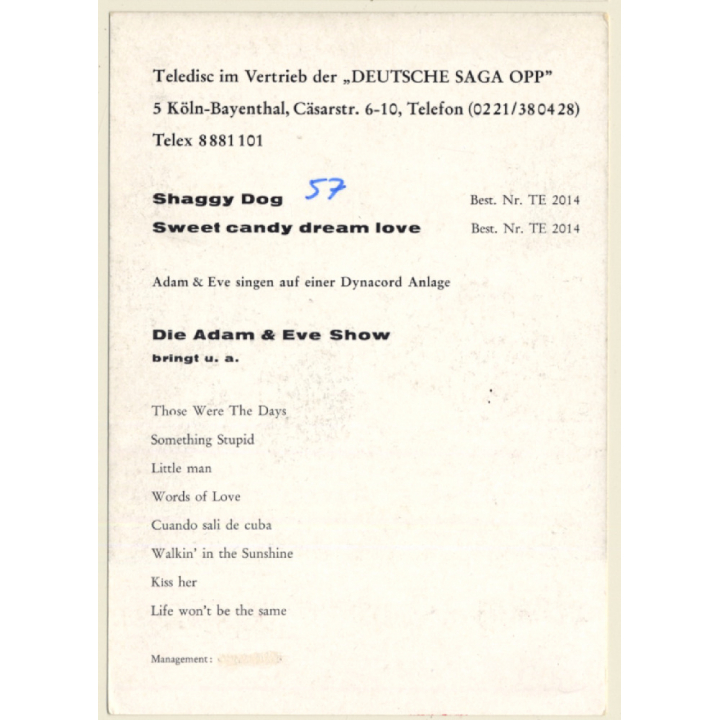 Adam & Eve Autograph / Teledisc (Vintage Signed PC ~1960s)