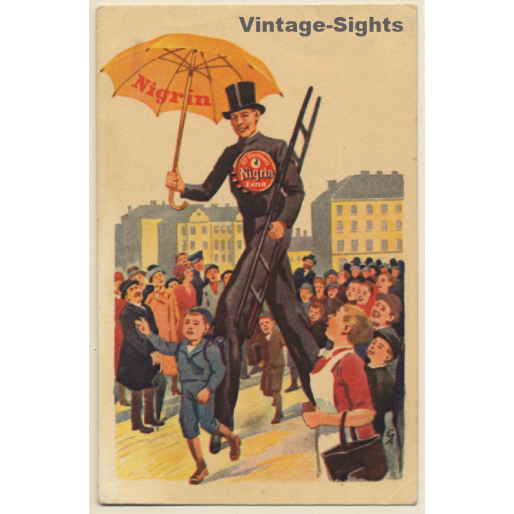 Nigrin Extra Shoe Polish Advertisement / Chimney Sweeper (Vintage PC 1920s)