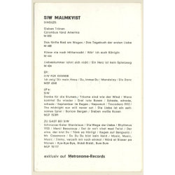 Siw Malmkvist Autogramm / Metronome (Vintage Signed PC ~1960s)