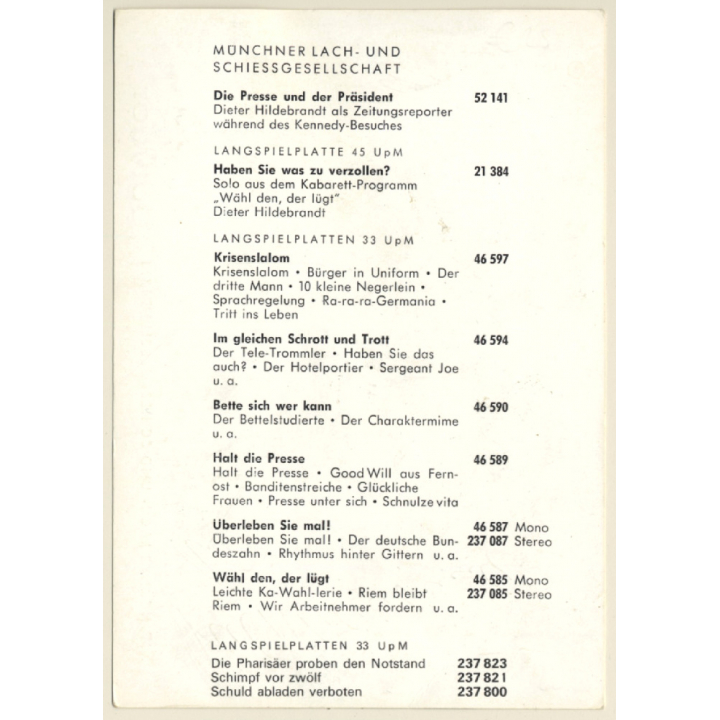 Münchner Lach- Und Schiessgesellschaft Autogramm (Vintage Signed PC ~1960s)