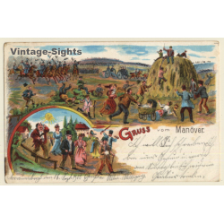 Gruss Vom Manöver / Maneuver Greetings (Vintage Litho PC 1900)
