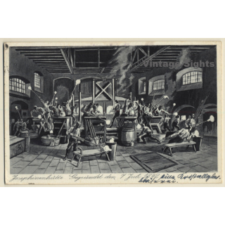 Schlesien: Kunstglasfabrik Josephinenhütte / Art Glass Factory (Vintage PC)