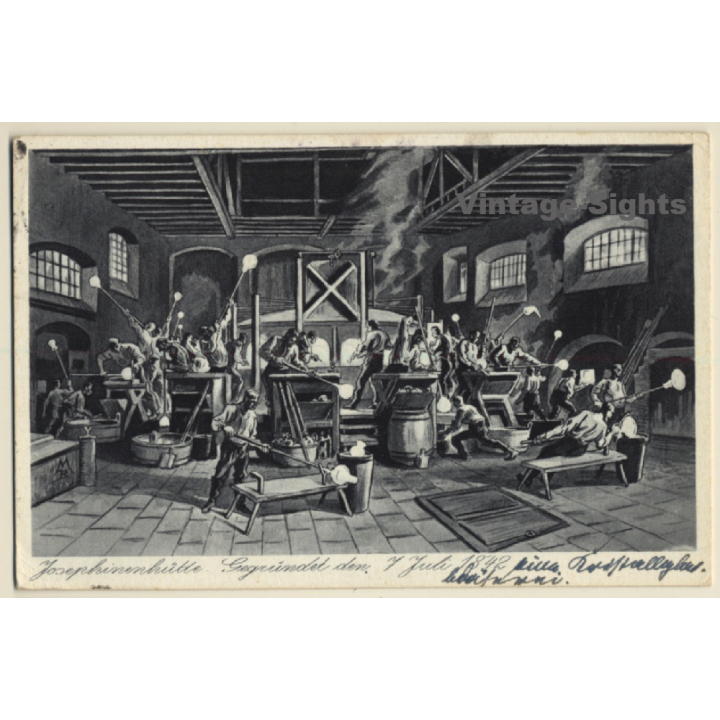 Schlesien: Kunstglasfabrik Josephinenhütte / Art Glass Factory (Vintage PC)