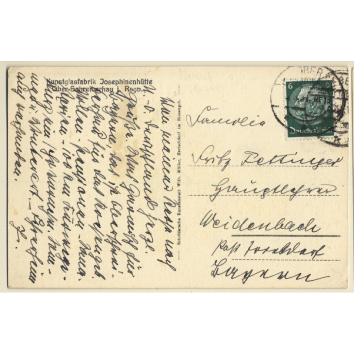 Schlesien: Kunstglasfabrik Josephinenhütte / Art Glass Factory (Vintage PC)