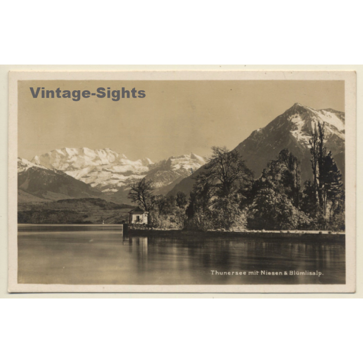 Thun / Switzerland: Thunersee Mit Niesen & Blümlisalp (Vintage RPPC ~1920s/1930s)