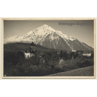 Switzerland: Spiez Am Thunersee Mit Niesen*2 (Vintage RPPC ~1920s/1930s)
