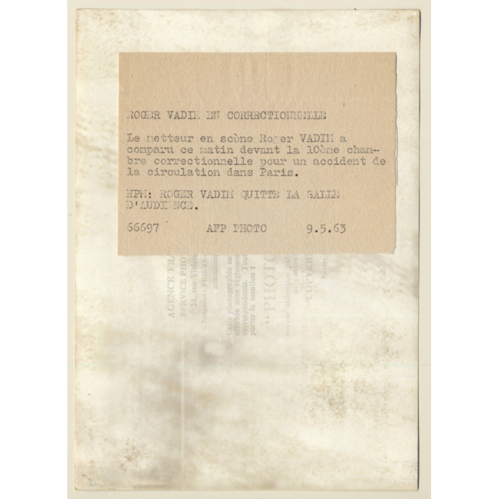 Roger Vadim Leaving Court (Vintage Press Photo 1963)