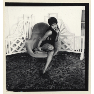 Semi Nude Dark-Skinned Female In Design Tulip Chair*4 (Vintage Contact Sheet Photo 1970s)