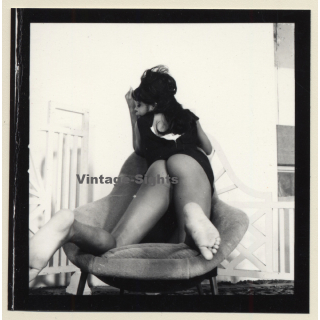 Semi Nude Dark-Skinned Female In Design Tulip Chair*5 (Vintage Contact Sheet Photo 1970s)