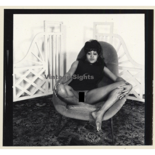 Semi Nude Dark-Skinned Female In Design Tulip Chair*8 (Vintage Contact Sheet Photo 1970s)