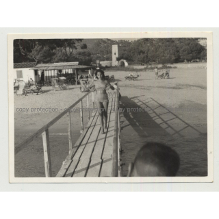 Mallorca - Camp De Mar: Woman On Boardwalk (Vintage Photo B/W 1962)