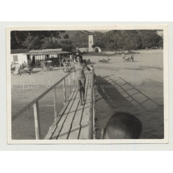 Mallorca - Camp De Mar: Woman On Boardwalk (Vintage Photo B/W 1962)