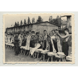 Soldier Supervises Clothing Distribution (Vintage Photo B/W ~1930s/1940s)