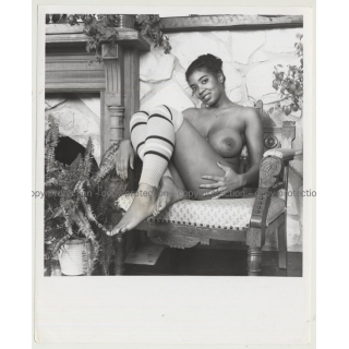 Pretty Dark Skinned Nude With Overknees / Big Boobs (Vintage Photo Master 1980s)