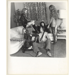 4 Mistresses In Latex Outfits & Topless Male / Whip - BDSM (Vintage Photo ~1970s)