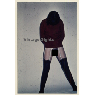 Great Take: Darkhaired Semi Nude With Black Nylons & Suspenders (Vintage Photo ~1990s)