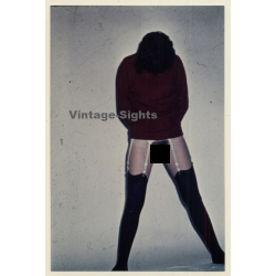 Great Take: Darkhaired Semi Nude With Black Nylons & Suspenders (Vintage Photo ~1990s)