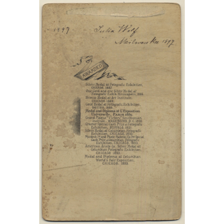 The Guttenstel., Co / Milwaukee: Portrait Of Julia Wolf / Victorian Dress (Vintage Cabinet Card 1897)