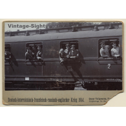 Oscar Tellgmann: German Soldiers In Train / Red Cross - WW1 (Vintage Cabinet Card 1914)