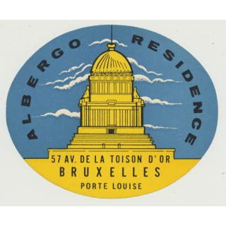Albergo Residence Porte Louise - Bruxelles / Belgium (Vintage Luggage Label)