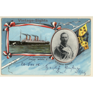 Schnelldampfer Kaiser Wilhelm II / Steamer (Vintage PC 1906)