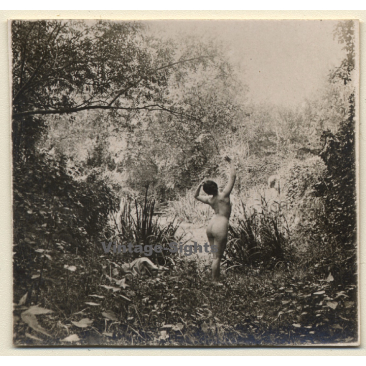 Nude Female Stretching Out In Beautiful Garden (Vintage Gelatin Silver Photo ~1920s/1930s)