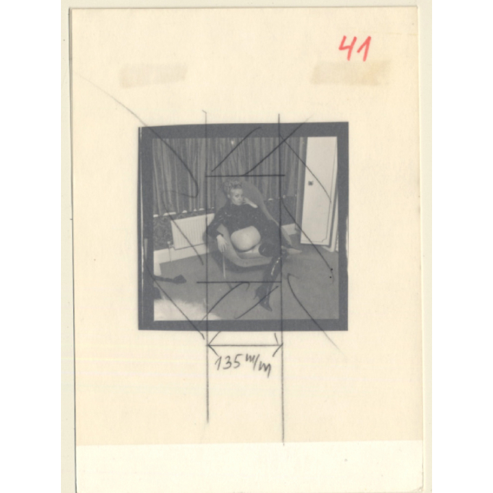 Racy Blonde Semi Nude In Designer Chair / Lacquer Outfit (Vintage Contact Sheet Photo 1970s/1980s)