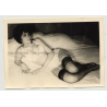 Darkhaired Beauty Lingers On Bed / Lingerie - Suspenders (Vintage Photo B/W 50s)