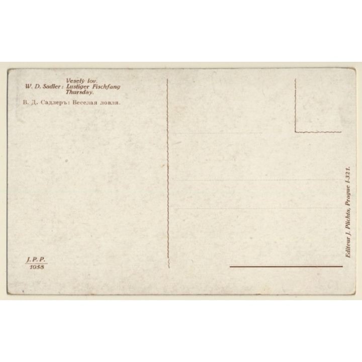 W.D.Sadler: Group Of Monks Fishing (Vintage Artist PC 1910s)