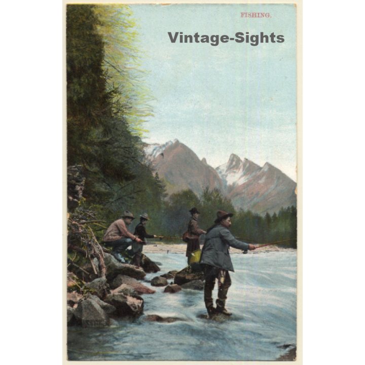 Fishing At River / Angeln Am Fluss (Vintage PC 1910s/1920s)