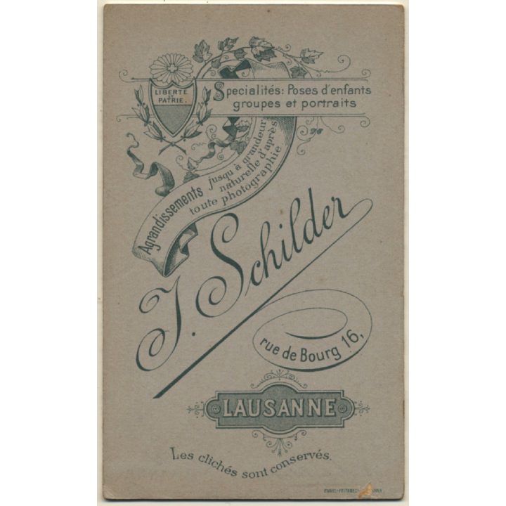 J.Schilder / Lausanne: Pretty Young Woman Wearing Victorian Blouse (Vintage Carte De Visite / CDV ~1890s)