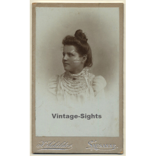 J.Schilder / Lausanne: Pretty Young Woman Wearing Victorian Blouse*2 (Vintage Carte De Visite / CDV ~1890s)