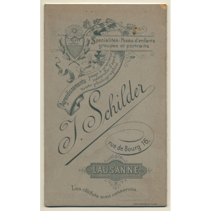 J.Schilder / Lausanne: Pretty Young Woman Wearing Victorian Blouse*2 (Vintage Carte De Visite / CDV ~1890s)