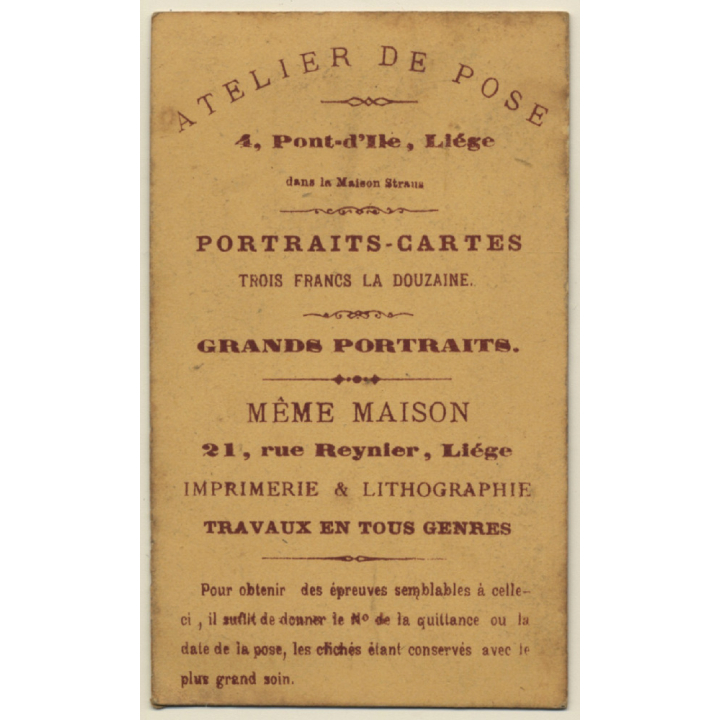 Atelier De Pose / Liège: Young Boy In Costume / Uniform (Vintage Carte De Visite / CDV ~1890s)