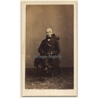 Géruzet Frères / Bruxelles: Portrait Of Man With Top Hat & Sideburns (Vintage CDV / Carte De Visite ~1870s)