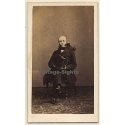 Géruzet Frères / Bruxelles: Portrait Of Man With Top Hat & Sideburns (Vintage CDV / Carte De Visite ~1870s)