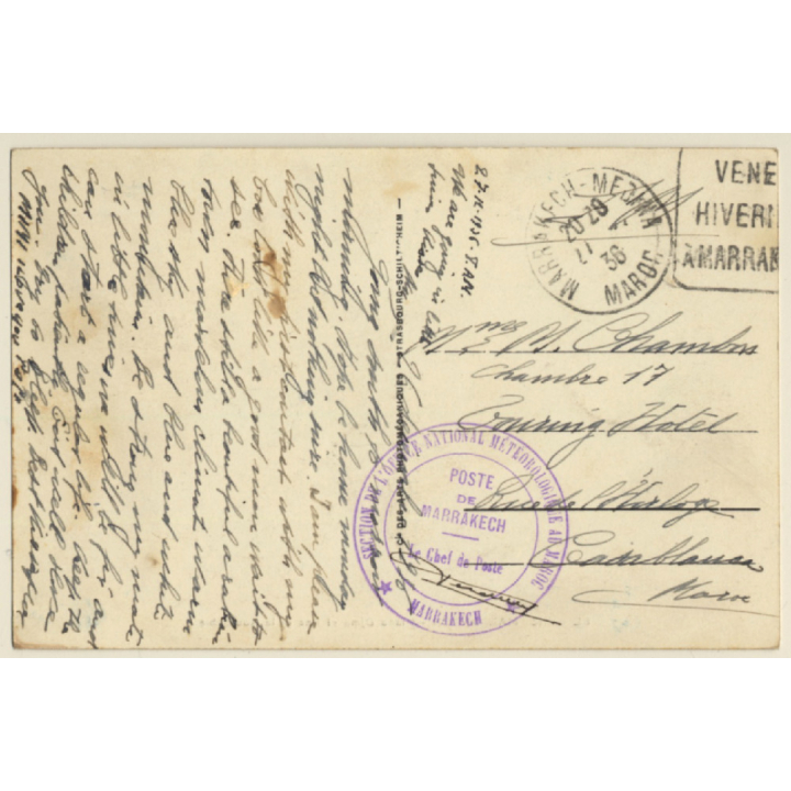 Marrakech / Morocco: Place Djma El Fna Et La Kououbia (Vintage PC 1936)