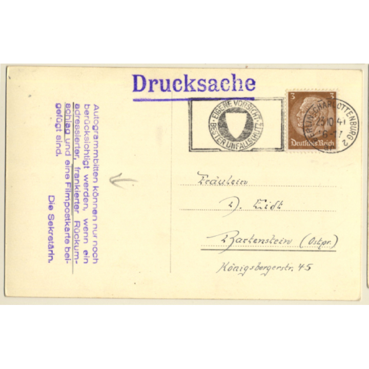 Ilse Werner Autogramm / Autograph (Vintage Signed PC ~1950s)