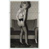 Funny Blonde Nude Puts On Stockings / Suspenders (Vintage Photo B/W ~ 1950s)