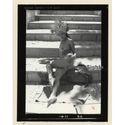 Pretty Indian Nude With Headdress & Scarf *7 (Vintage Contact Sheet Photo 1970s)