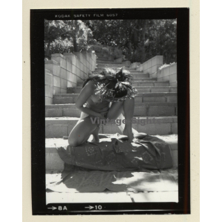 Pretty Indian Nude With Headdress & Scarf *11 (Vintage Contact Sheet Photo 1970s)