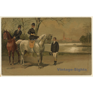 H.Lüders: Upper Society On Horses (Vintage Artist PC ~1900s)