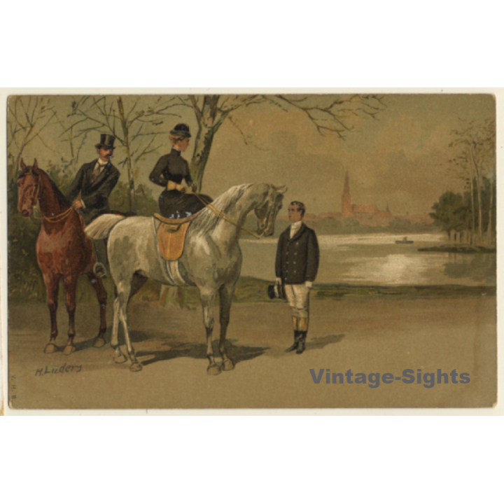 H.Lüders: Upper Society On Horses (Vintage Artist PC ~1900s)