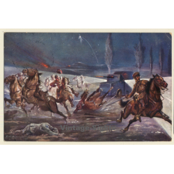 C.W.Kiesslich: German Tank Surprises Brit.Cavalry (Vintage Artist PC 1915)