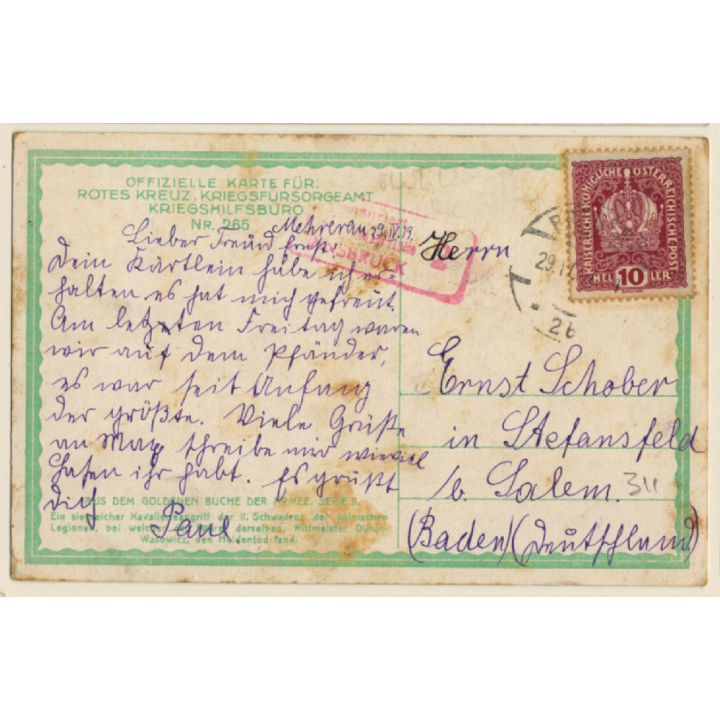 Cavalry Battle / Rotes Kreuz 265 / Kriegshilfsbüro (Vintage Artist PC 1919)